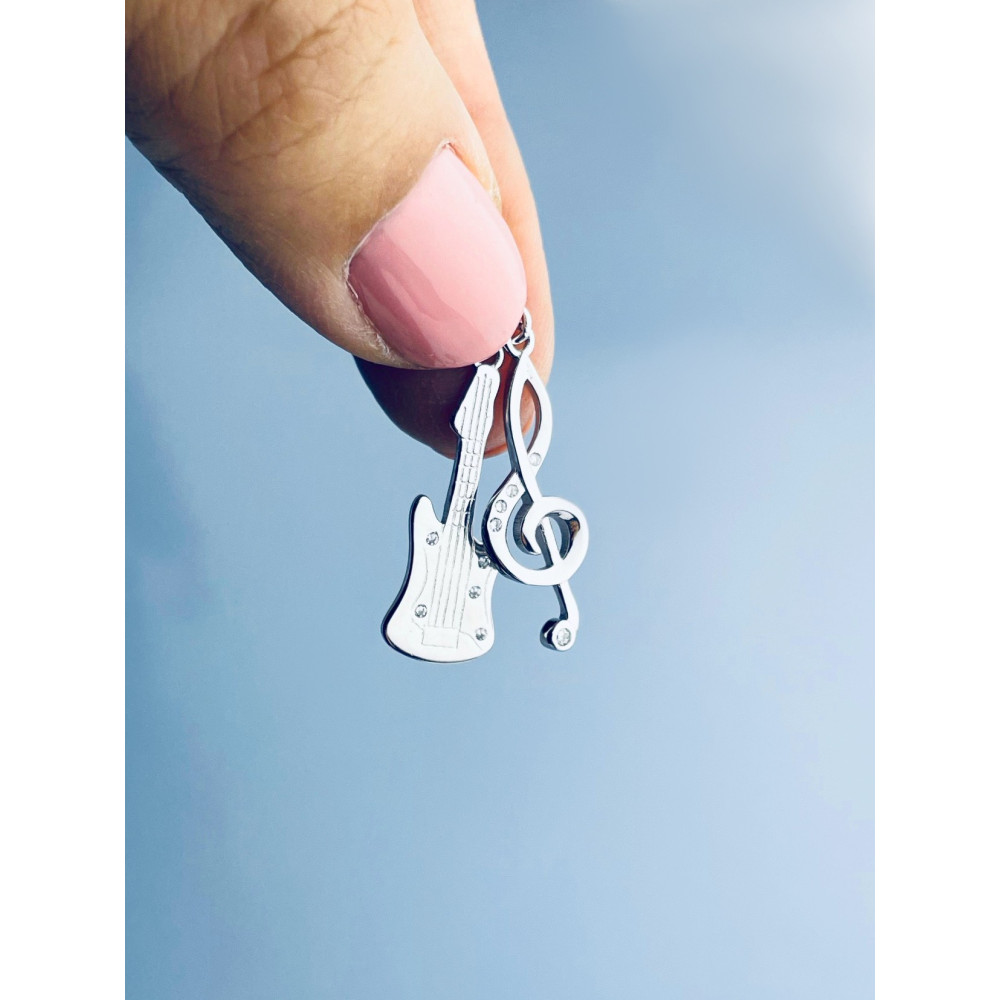 925 Silber Damen Medaillon Anhänger Gitarre und Geigentaste mit Zirkonia