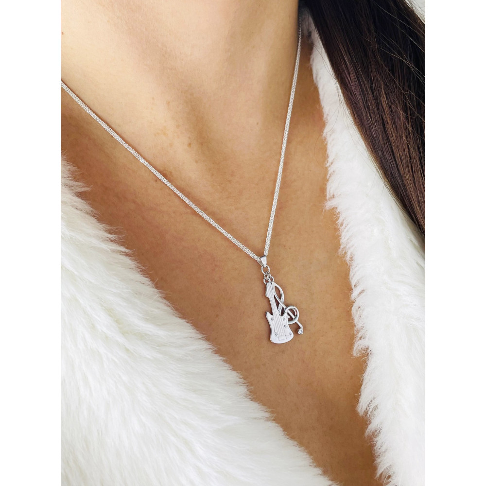925 Silber Damen Medaillon Anhänger Gitarre und Geigentaste mit Zirkonia