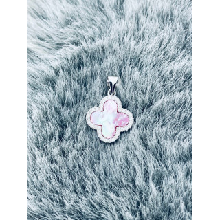 925 Silber Damen Medaillon Anhänger mit Zirkonia und Perlmutt vierblättriges Kleeblatt