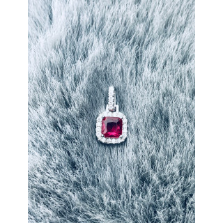 Srebrny wisiorek zawieszka kwadrat z cyrkoniami rubinowa karmazycja