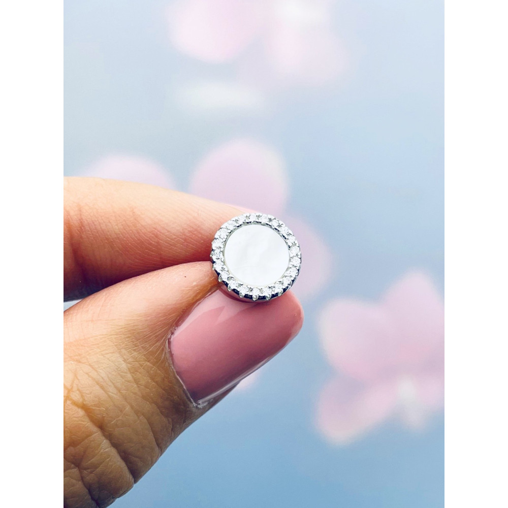 Kreis 925 Silber mit Zirkonia und Perlmutt Ohrringe