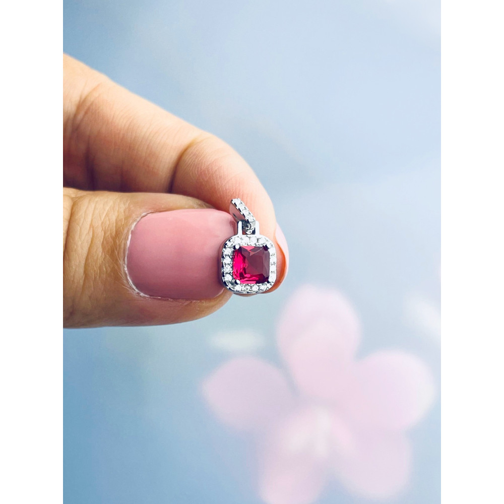 Srebrne kolczyki kwadraty z cyrkoniami rubinowe karmazycja