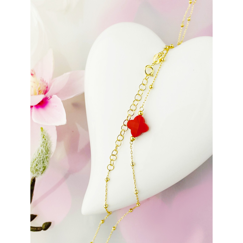 Srebrny naszyjnik ankier z kulkami pozłacany koniczynka koral