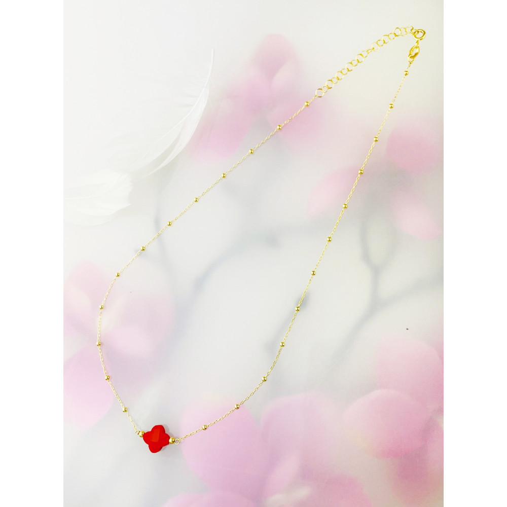 Srebrny naszyjnik ankier z kulkami pozłacany koniczynka koral