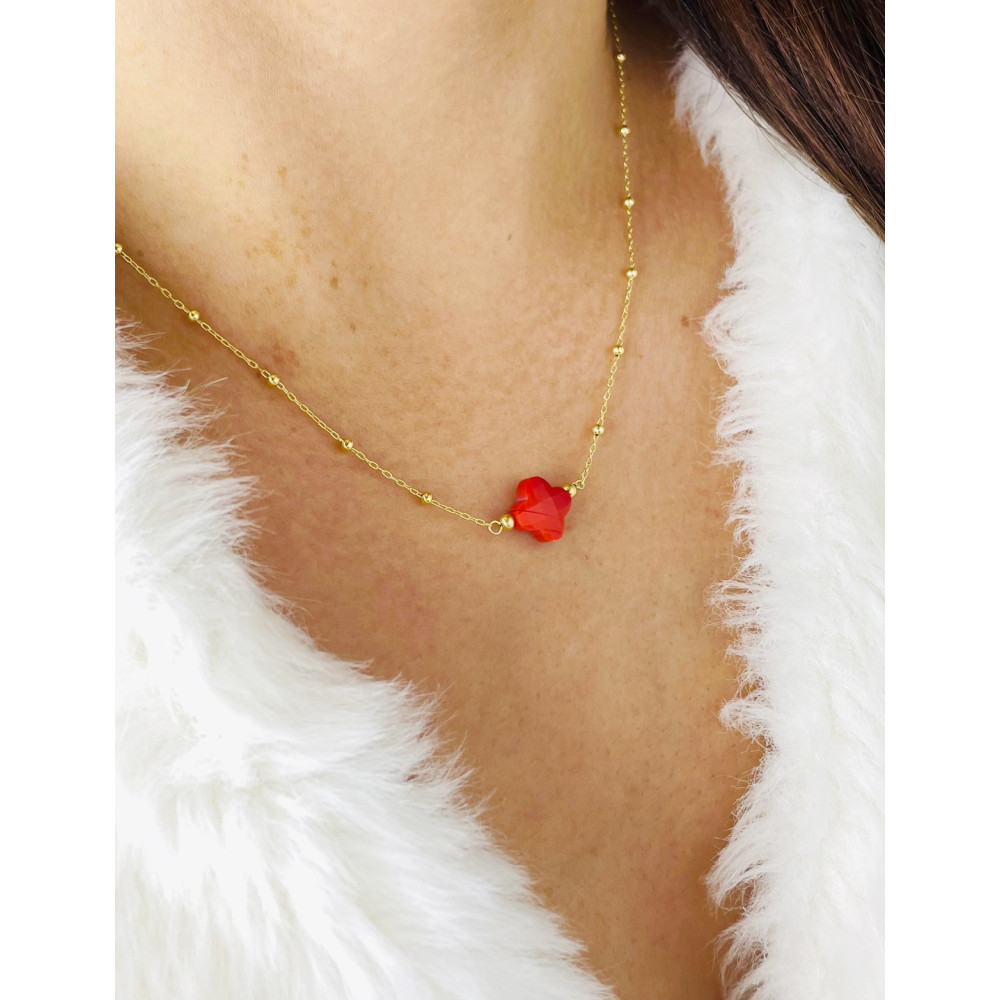 Srebrny naszyjnik ankier z kulkami pozłacany koniczynka koral