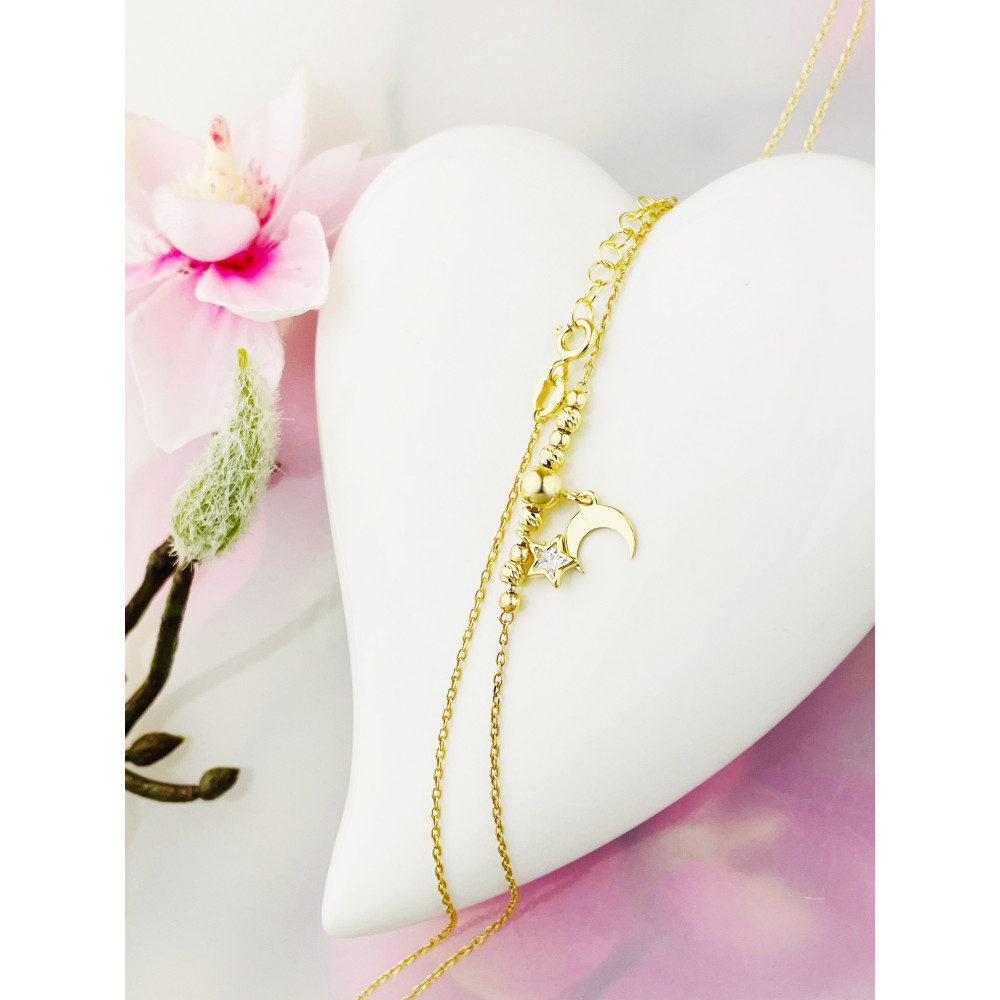 Mond und Stern 925 Silber Halskette mit Zirkonia vergoldet Halsband Damen