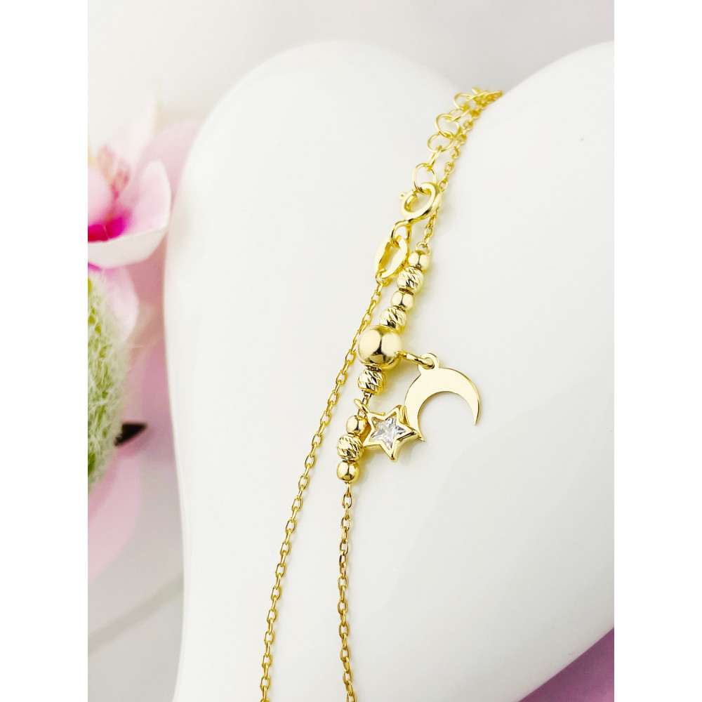 Mond und Stern 925 Silber Halskette mit Zirkonia vergoldet Halsband Damen