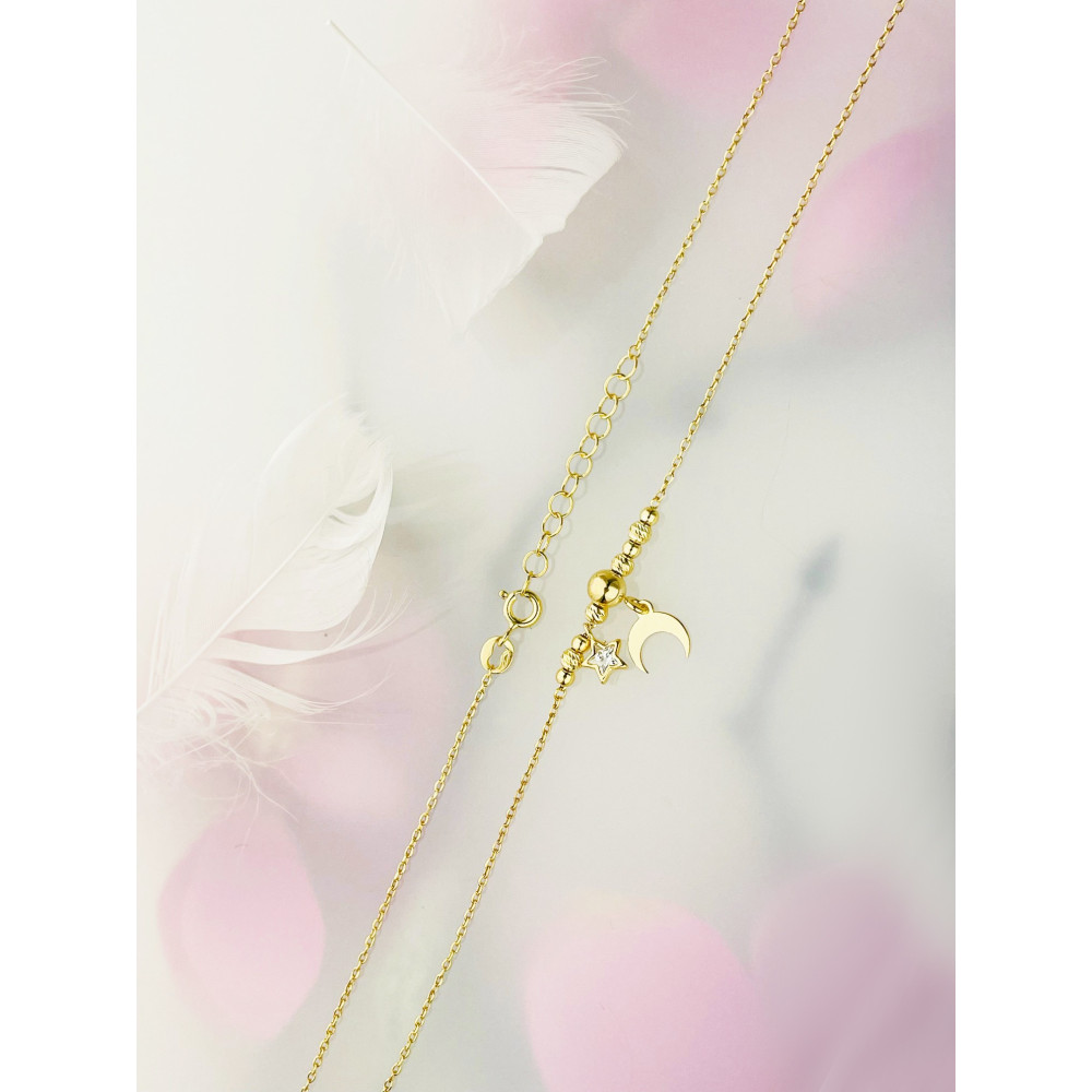 Mond und Stern 925 Silber Halskette mit Zirkonia vergoldet Halsband Damen