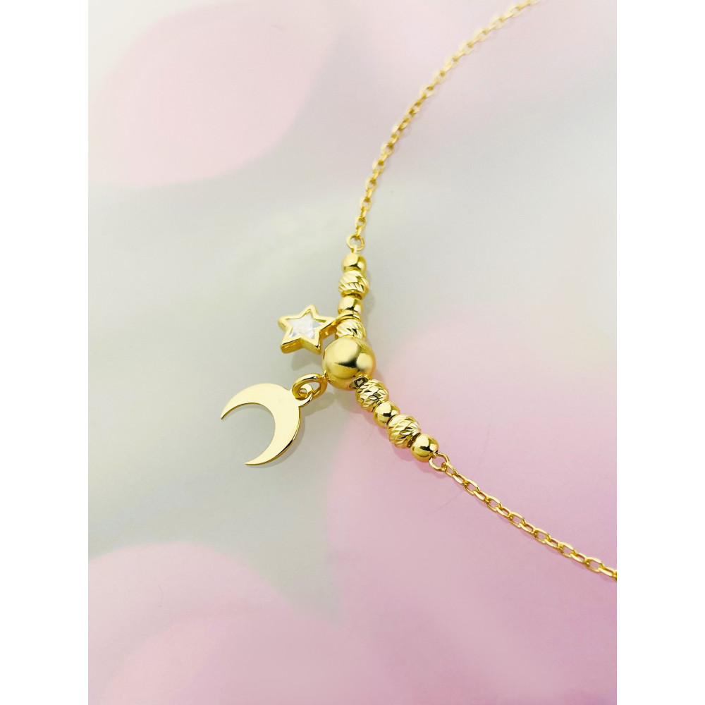 Mond und Stern 925 Silber Halskette mit Zirkonia vergoldet Halsband Damen