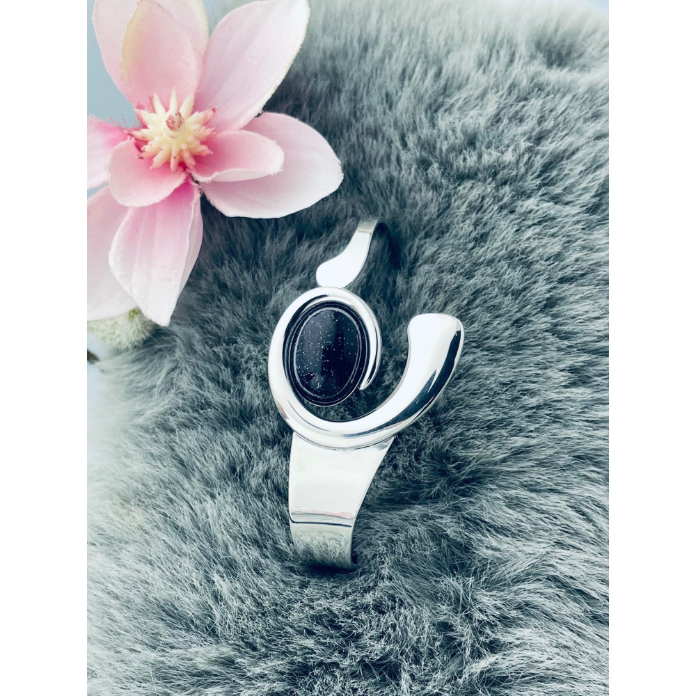 Damen Silberarmband 925 Silber mit schwarzer Stein