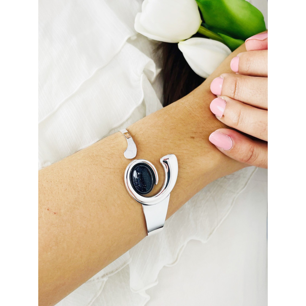 Damen Silberarmband 925 Silber mit schwarzer Stein