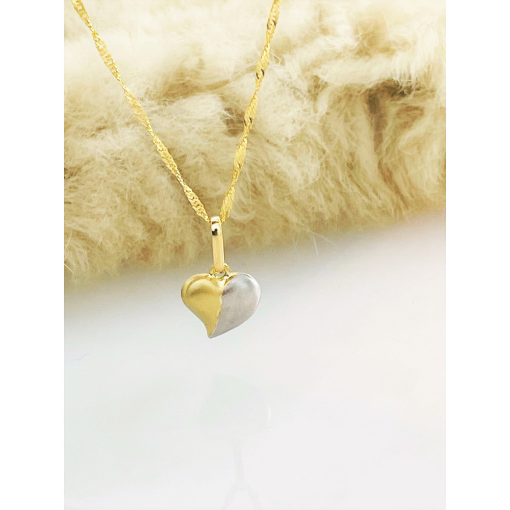 Złoty wisiorek zawieszka serce dwukolorowe