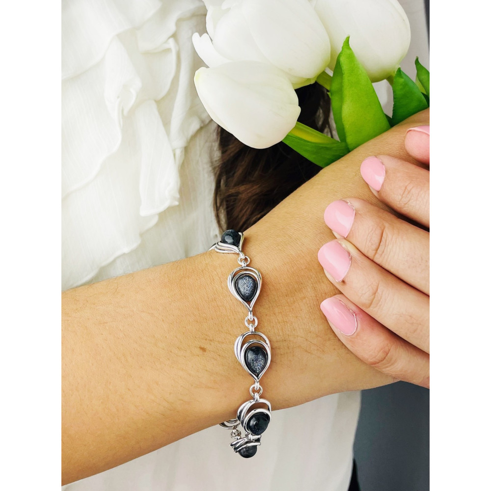 Tropfen Armband 925 Silber mit  Sternenstaub Damen