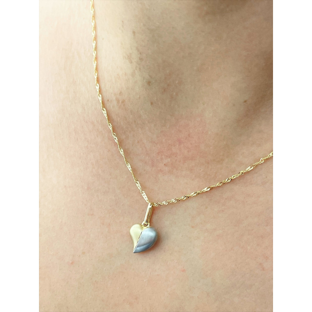 Złoty wisiorek zawieszka serce dwukolorowe