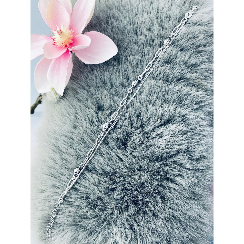 Srebrna bransoletka podwójna pancerka szeroki ankier kulki kuleczki