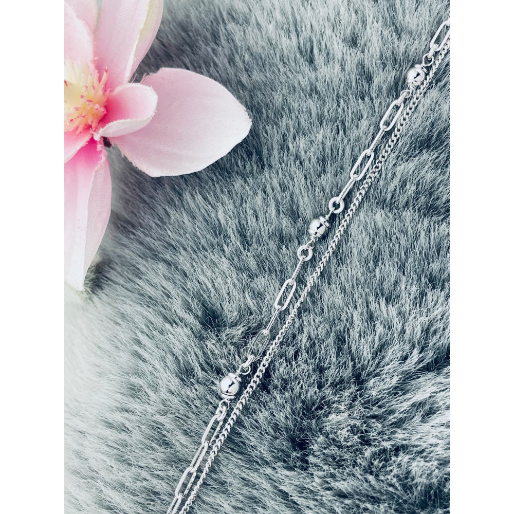 Srebrna bransoletka podwójna pancerka szeroki ankier kulki kuleczki