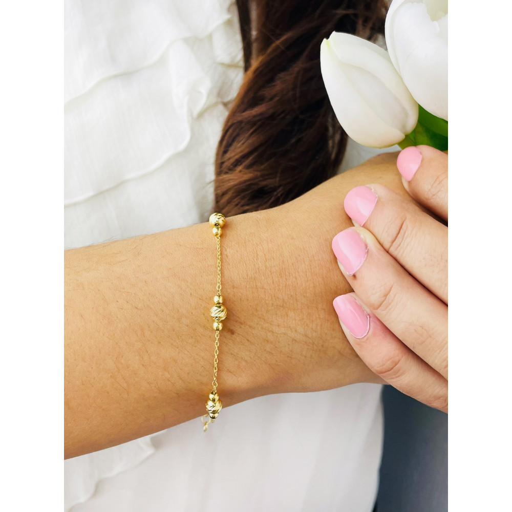 Kugel Armband 925 Silber vergoldet Ankerkette