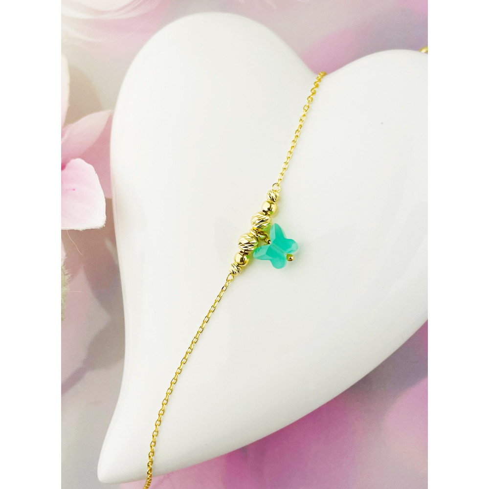 Schmetterling Armband 925 Silber vergoldet Ankerkette