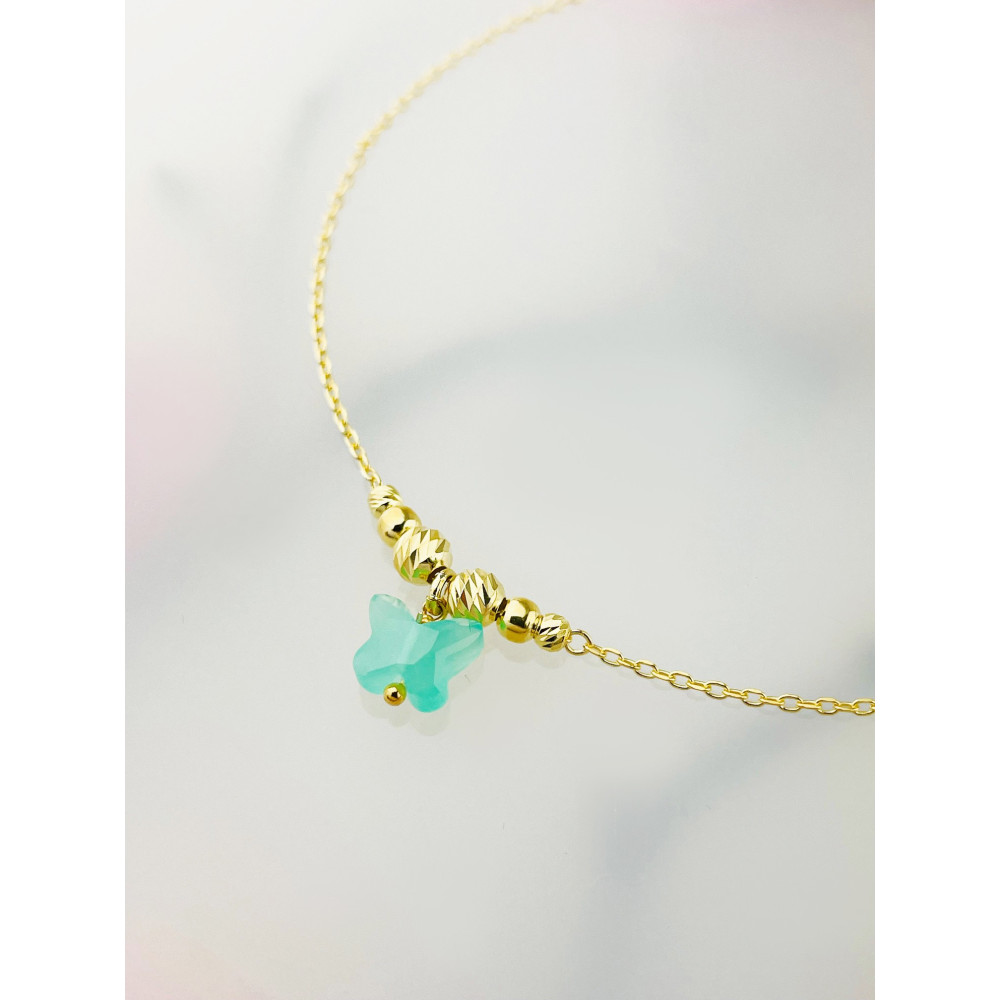 Srebrna bransoletka pozłacana ankier kulki kuleczki niebeski motylek kolorowy