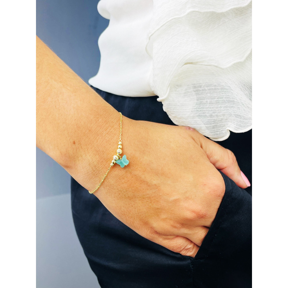 Schmetterling Armband 925 Silber vergoldet Ankerkette