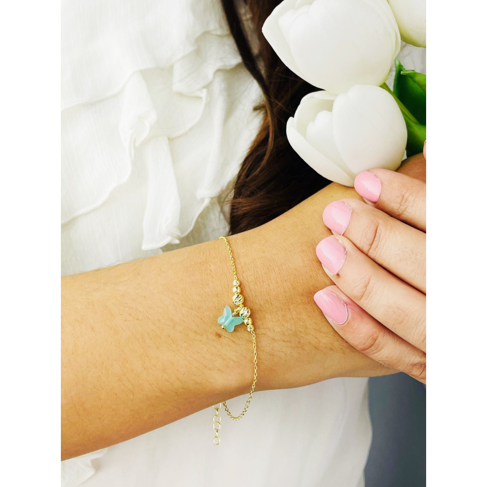 Schmetterling Armband 925 Silber vergoldet Ankerkette