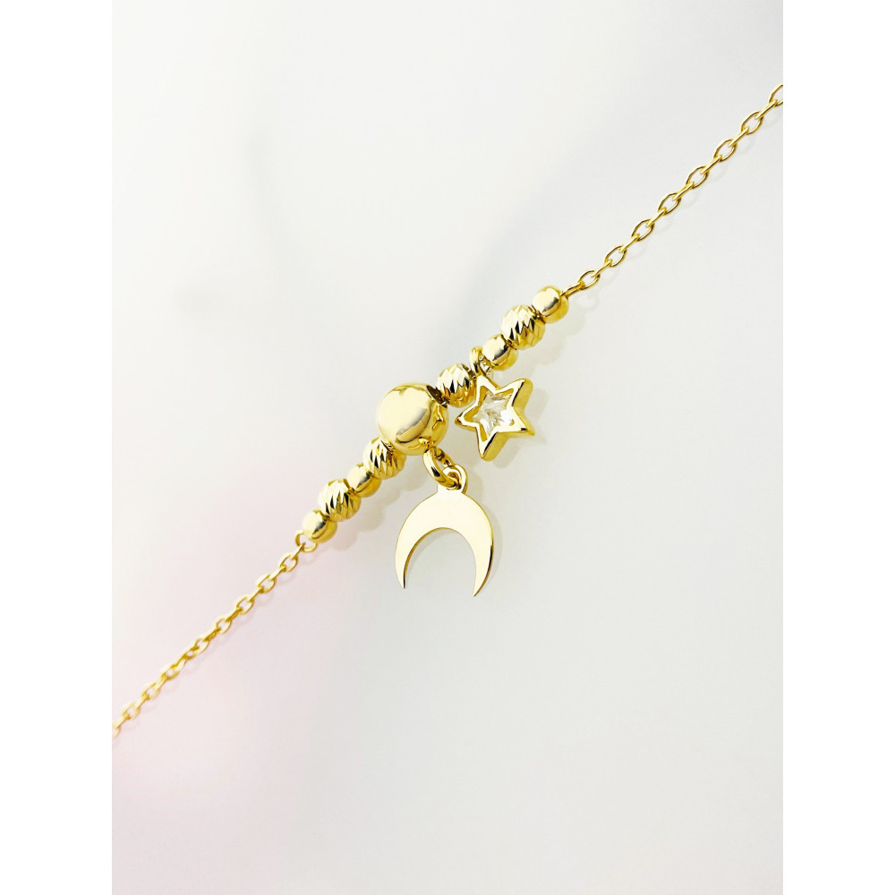 Srebrna bransoletka pozłacana ankier księżyc gwiazdka z cyrkonią