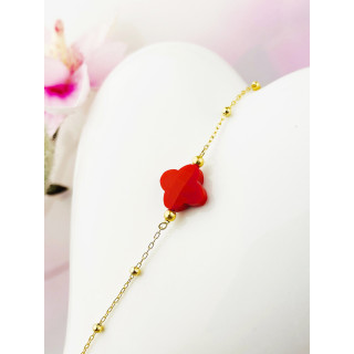 Srebrna bransoletka pozłacana ankier kulki kuleczki czerwona koniczynka koral