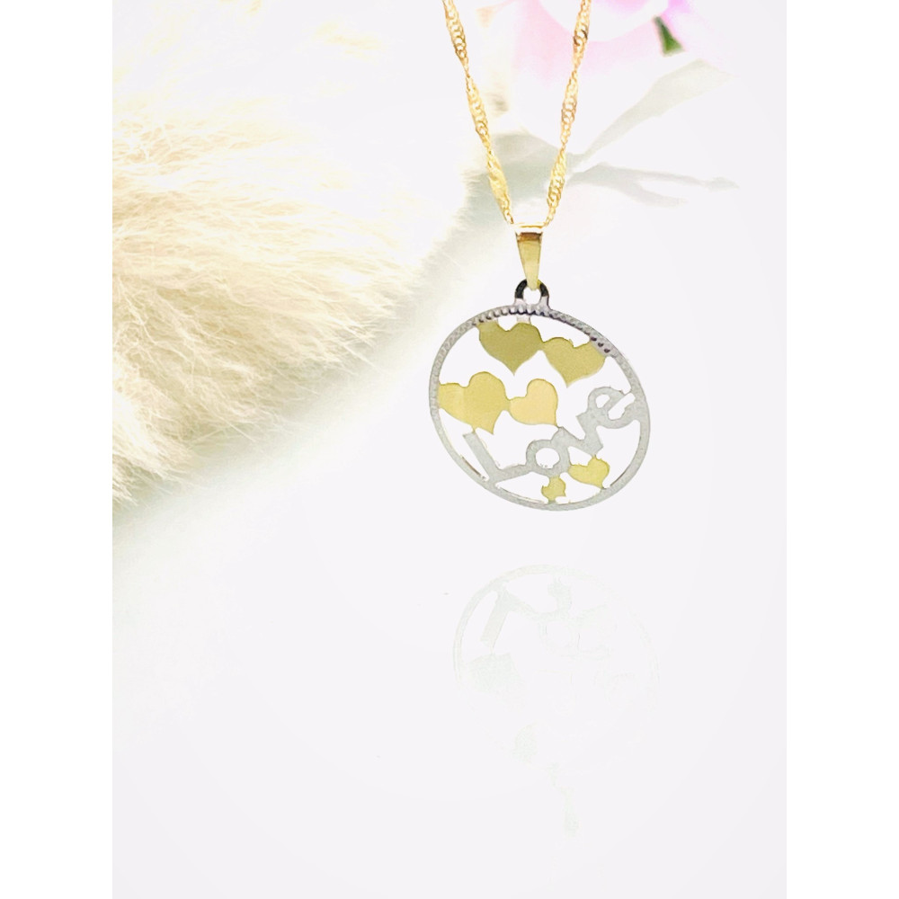 Złoty wisiorek serce serduszko ażurowe LOVE bikolor serduszka