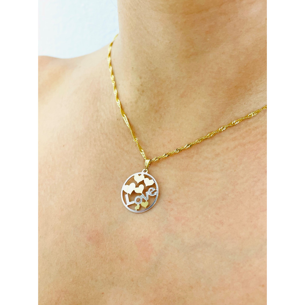 Złoty wisiorek serce serduszko ażurowe LOVE bikolor serduszka