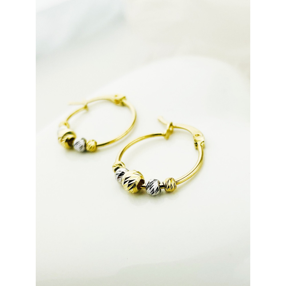 Złote kolczyki koła kółeczka polerowane z koralikami bikolor