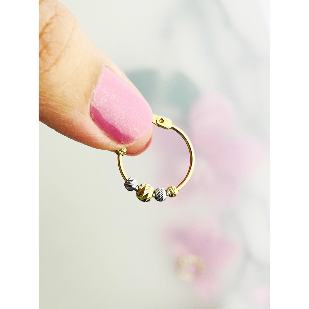 Złote kolczyki koła kółeczka polerowane z koralikami bikolor