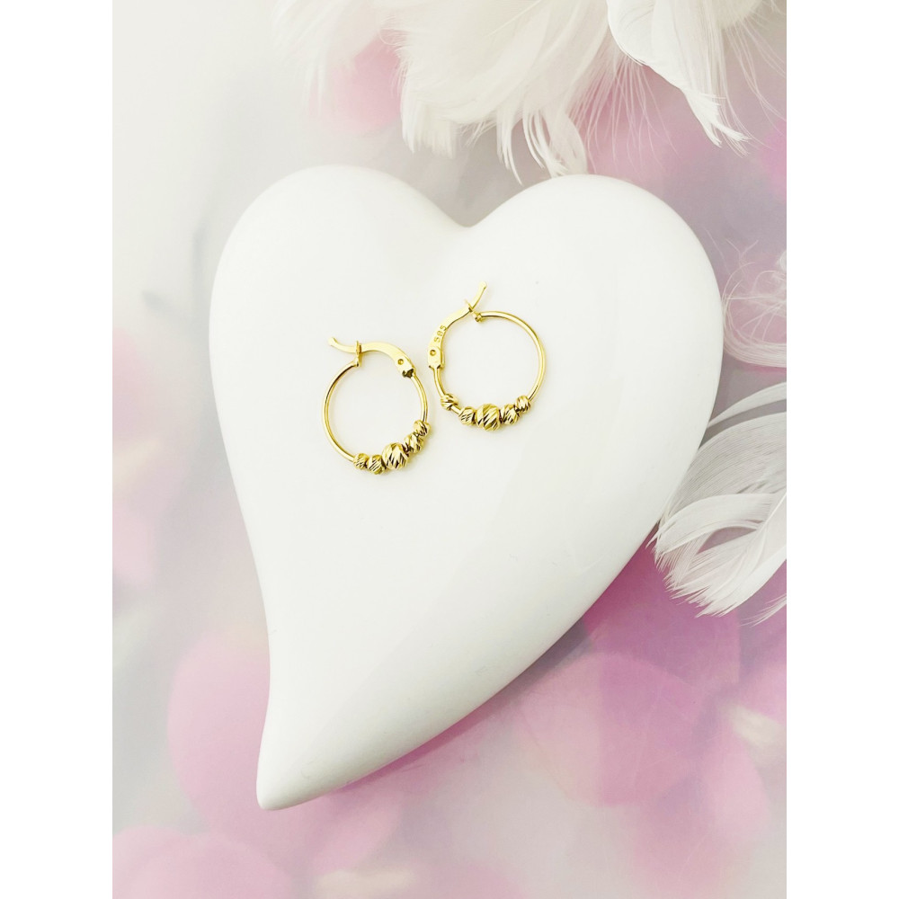 Złote kolczyki koła kółeczka polerowane z koralikami