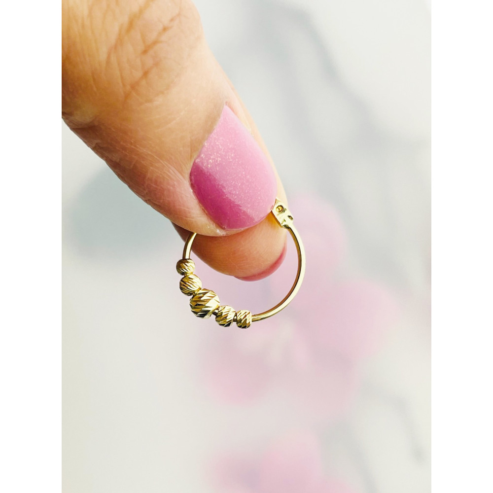 Złote kolczyki koła kółeczka polerowane z koralikami