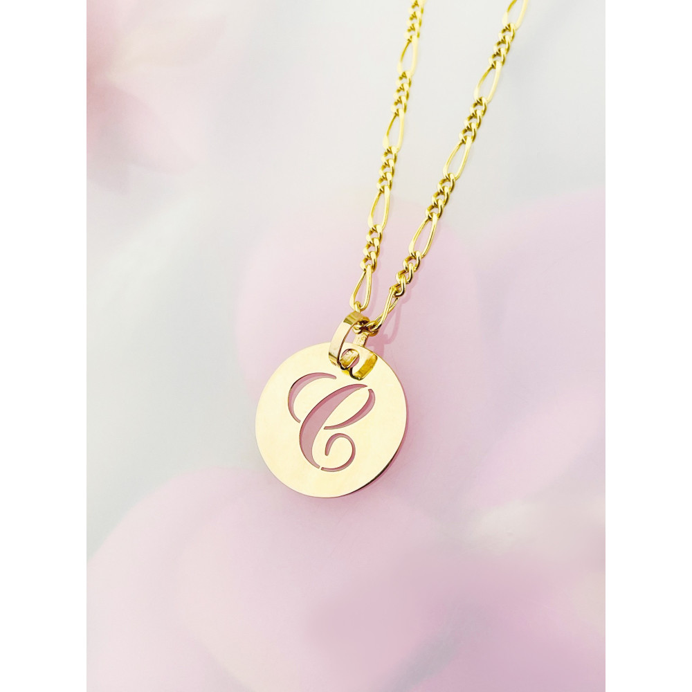 Złoty wisiorek zawieszka literka C ozdobna w kole koło z literką