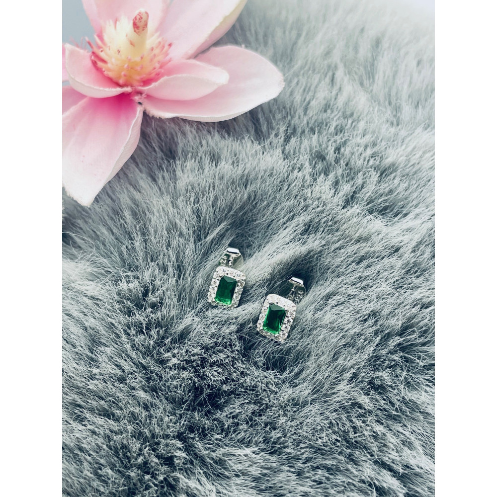 Rechteck 925 Silber Ohrringe mit Zirkonia