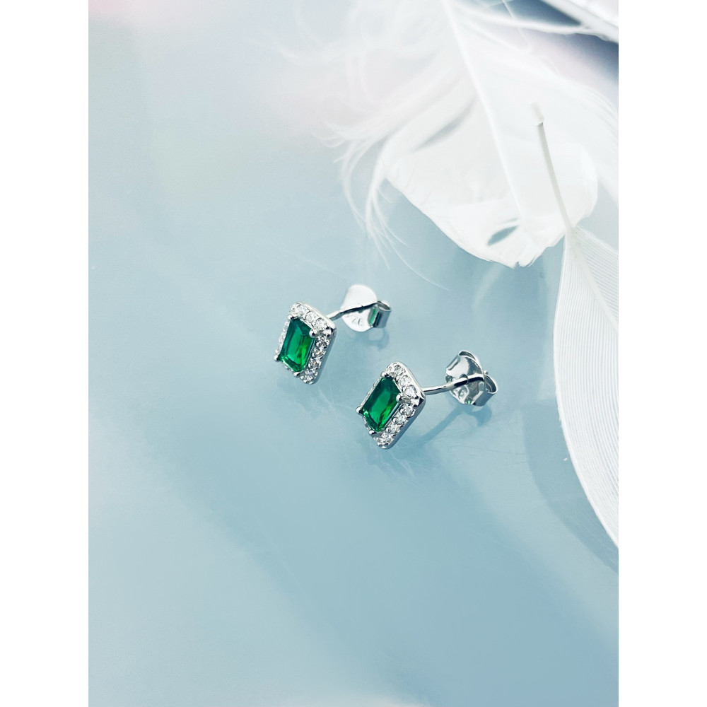 Rechteck 925 Silber Ohrringe mit Zirkonia