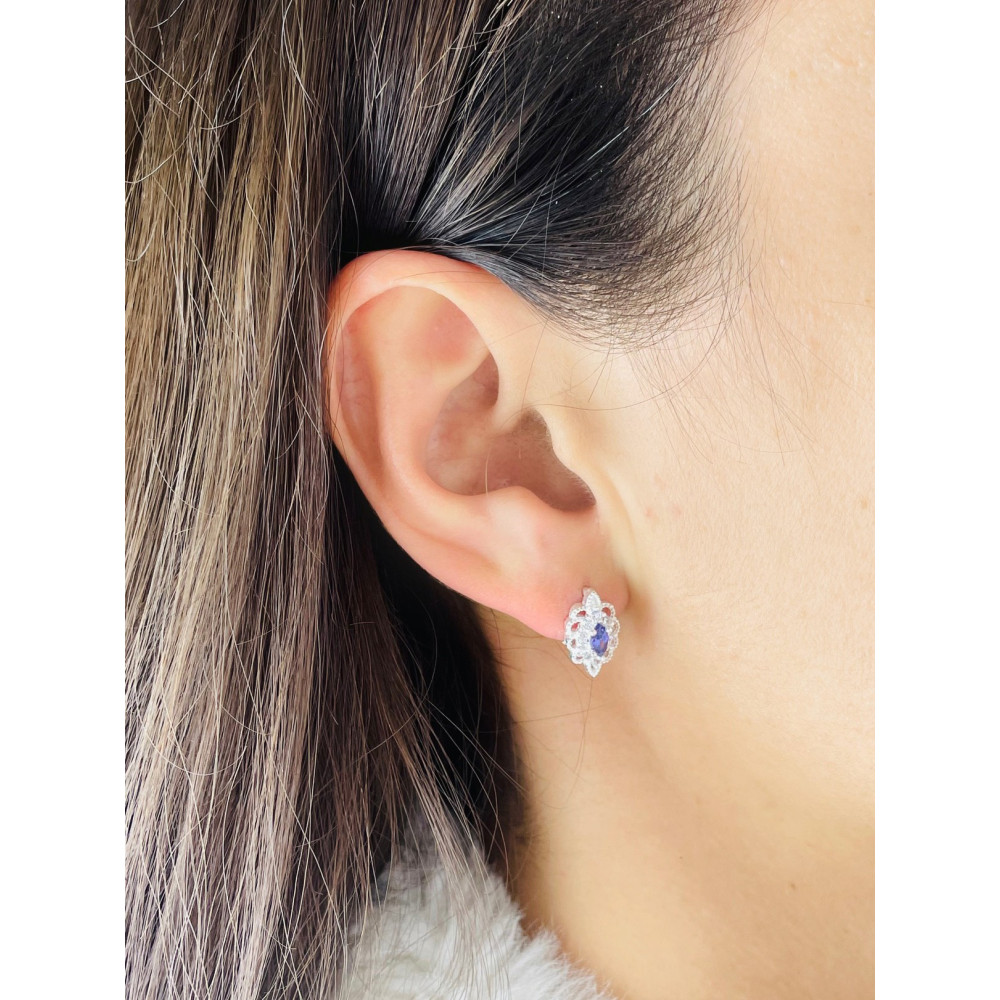 Katzenauge 925 Silber Ohrringe mit Zirkonia