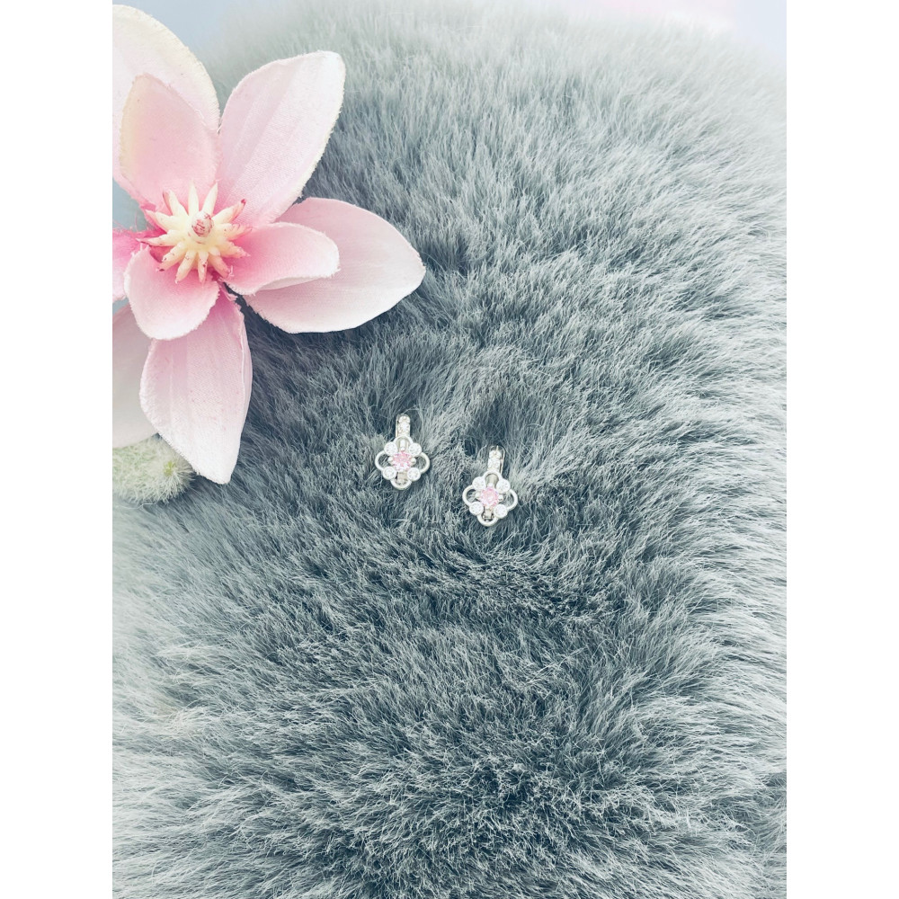 Blume 925 Silber Ohrringe mit Zirkonia