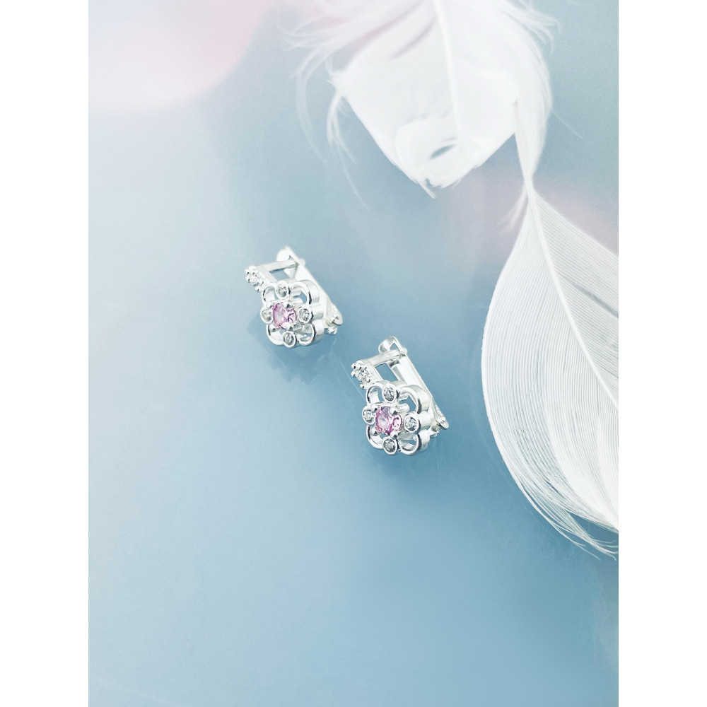 Blume 925 Silber Ohrringe mit Zirkonia