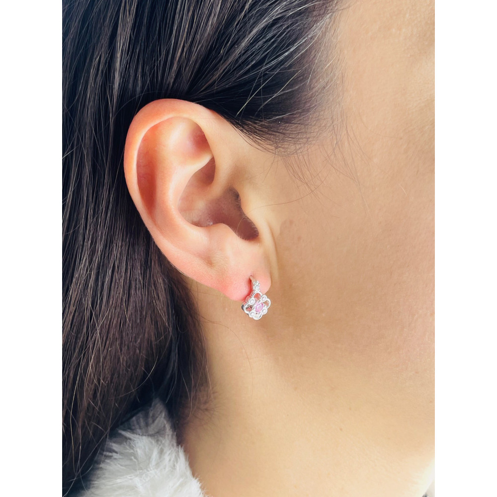 Blume 925 Silber Ohrringe mit Zirkonia