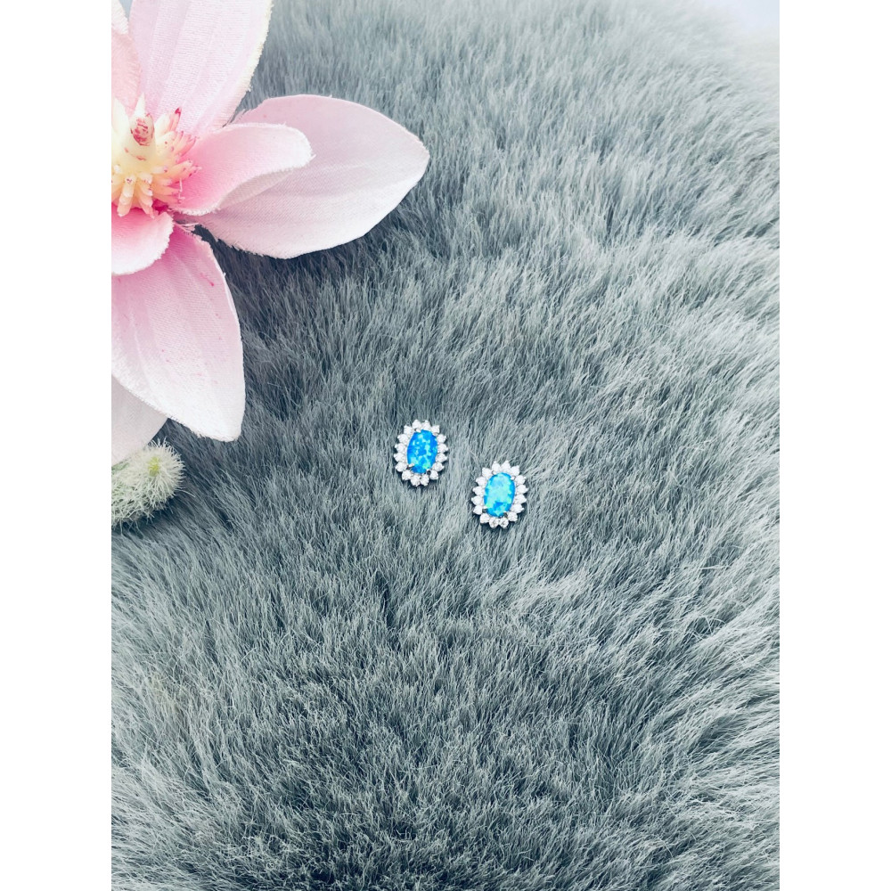Oval 925 Silber Ohrringe mit Zirkonia und Opal