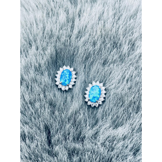 Oval 925 Silber Ohrringe mit Zirkonia und Opal