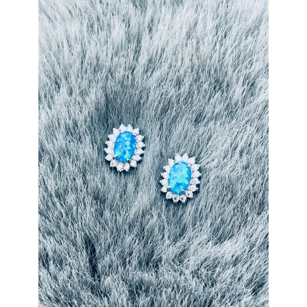 Oval 925 Silber Ohrringe mit Zirkonia und Opal