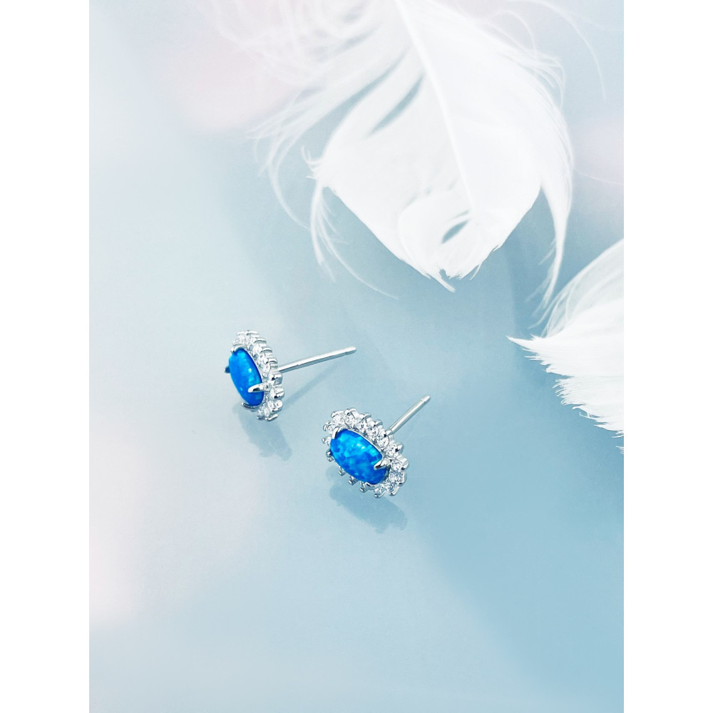 Oval 925 Silber Ohrringe mit Zirkonia und Opal