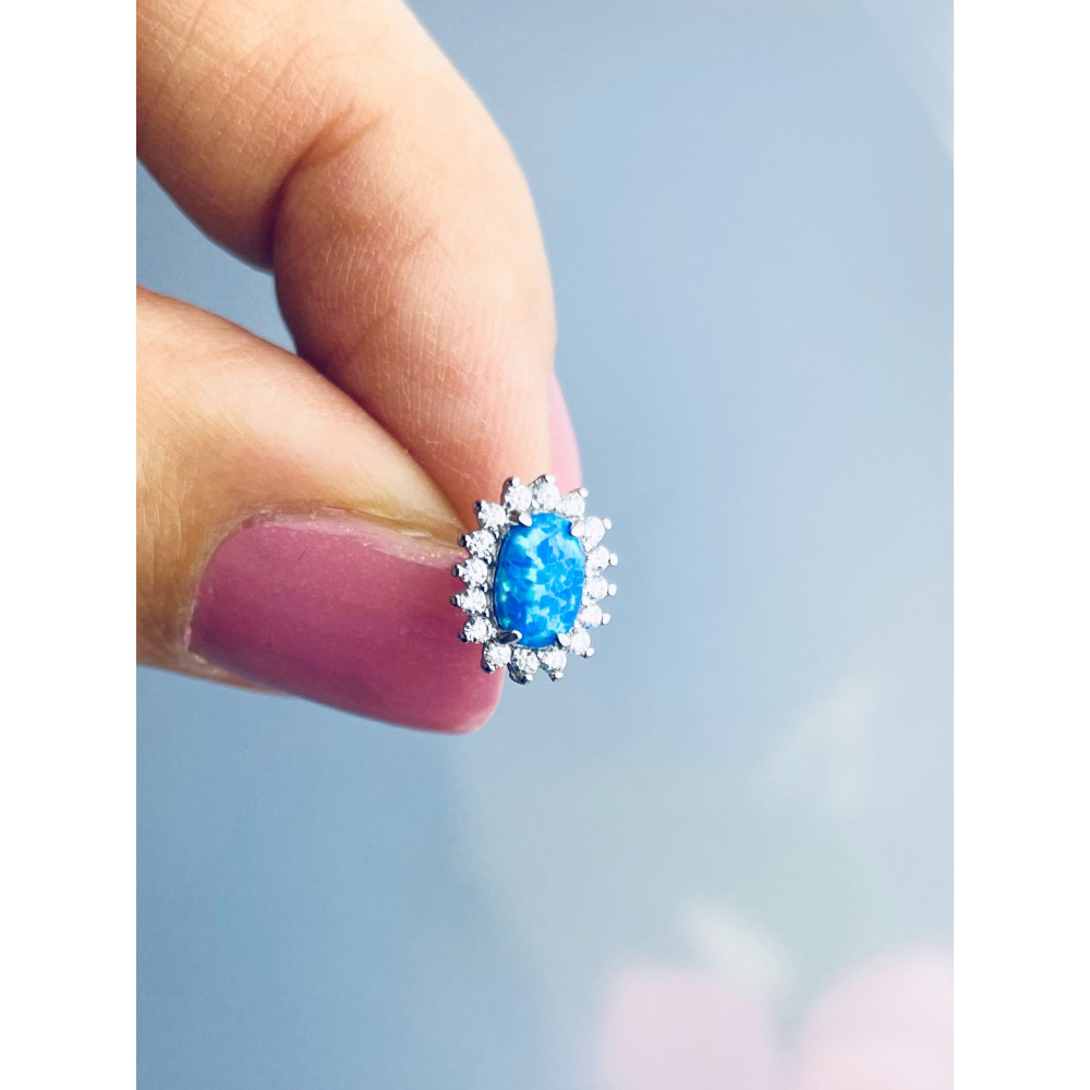 Oval 925 Silber Ohrringe mit Zirkonia und Opal