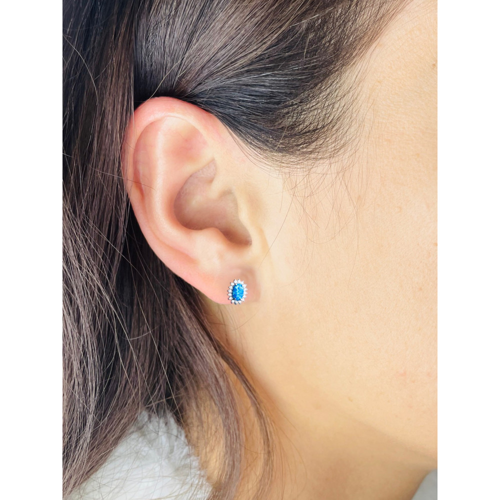 Oval 925 Silber Ohrringe mit Zirkonia und Opal