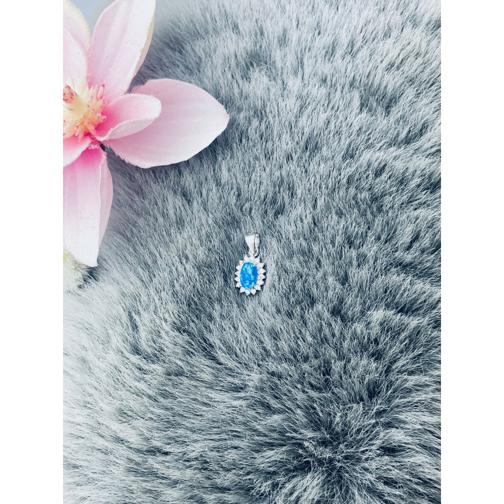 Oval 925 Silber Damen Medaillon Anhänger mit Zirkonia und Opal