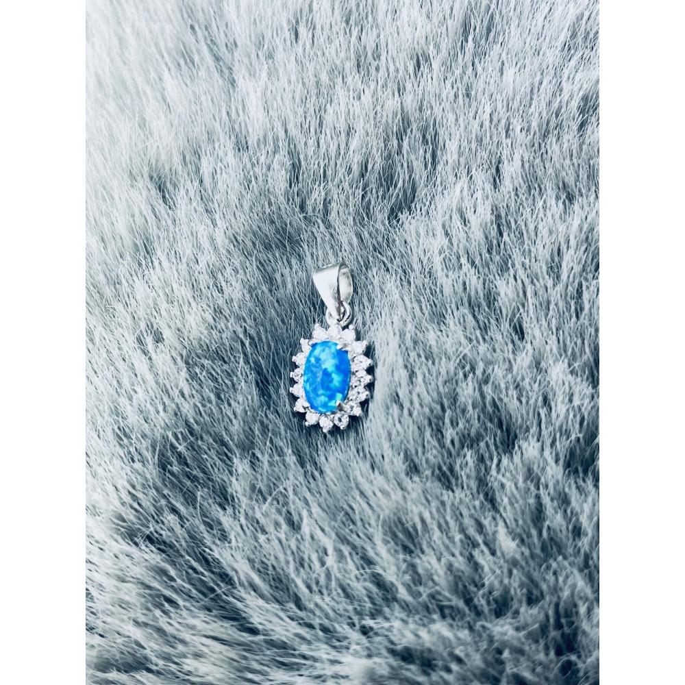 Oval 925 Silber Damen Medaillon Anhänger mit Zirkonia und Opal