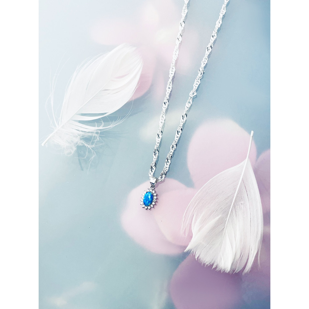 Oval 925 Silber Damen Medaillon Anhänger mit Zirkonia und Opal