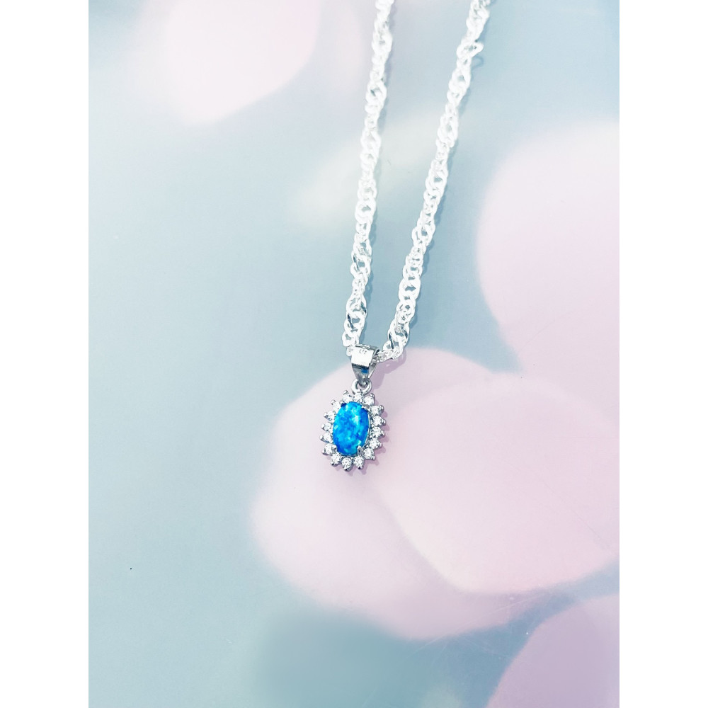 Oval 925 Silber Damen Medaillon Anhänger mit Zirkonia und Opal